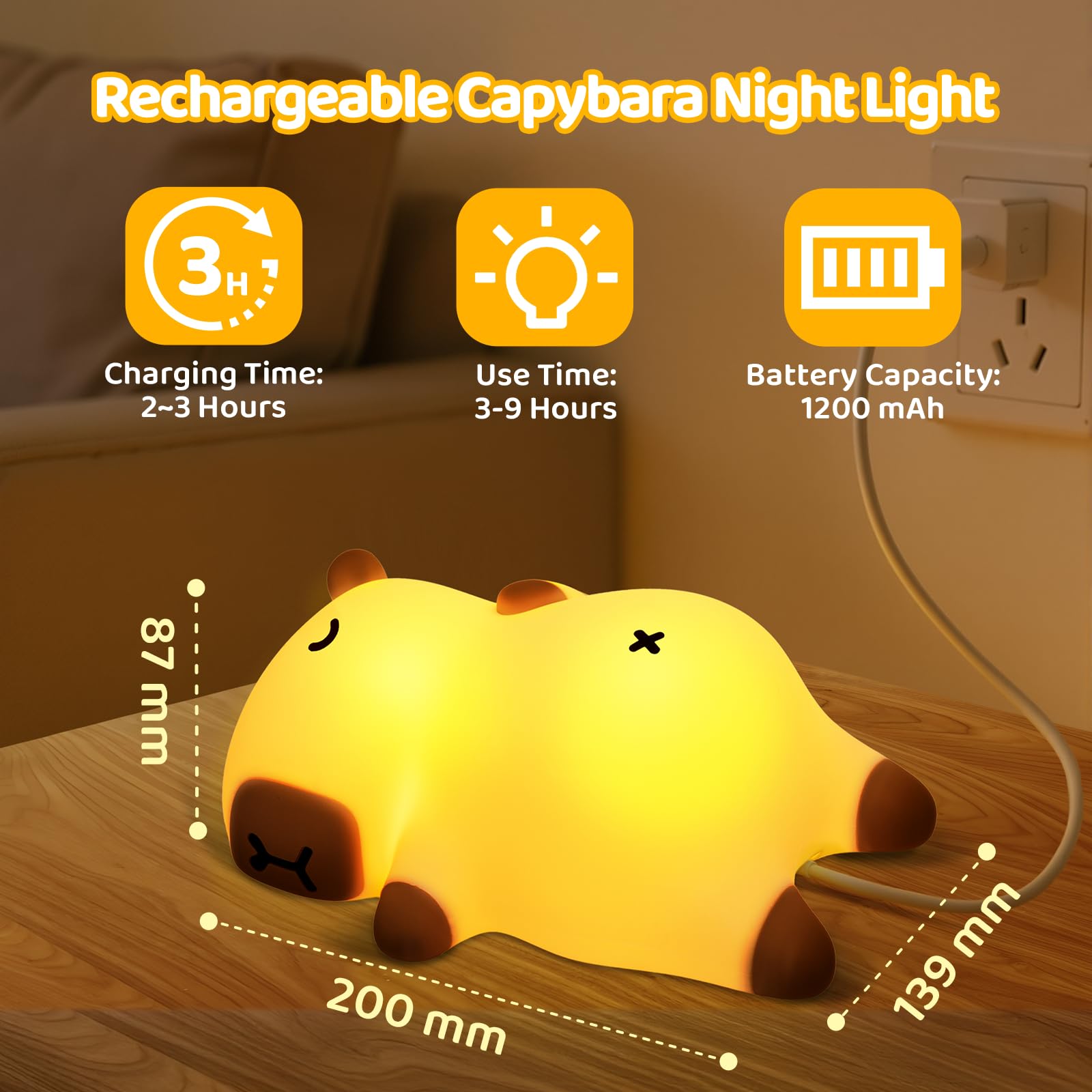Mewaii snoring-capybara night light beside crib aids diaper changes.