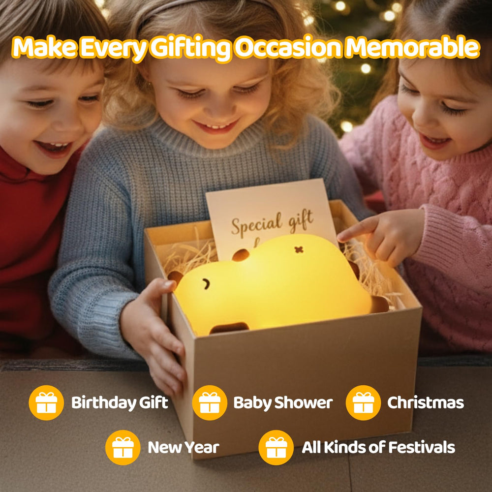 Mewaii snoring-capybara night light enhances nursery decor with soft glow.