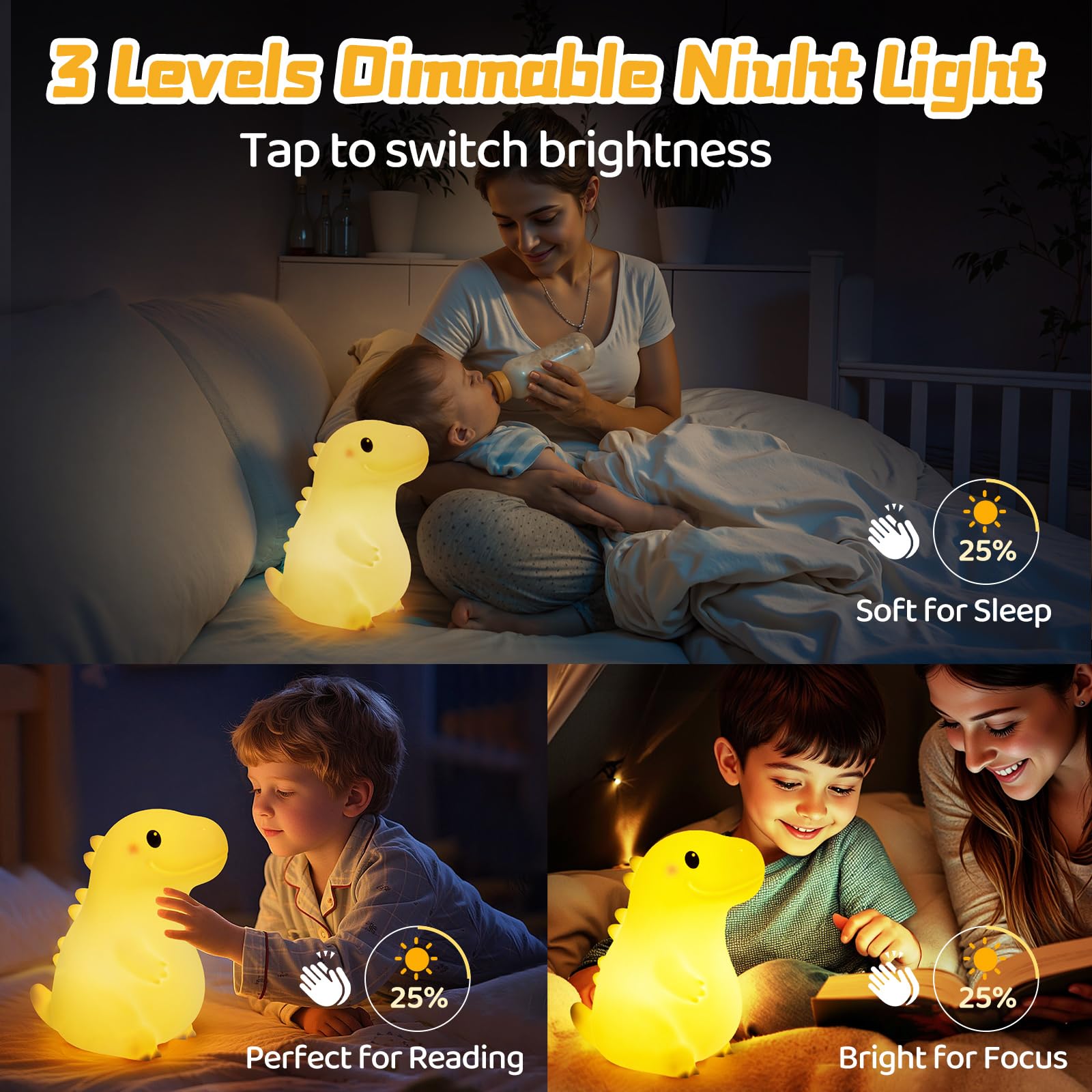 Mewaii squishy silicone dinosaur lamp offers a safe, tactile playtime light.