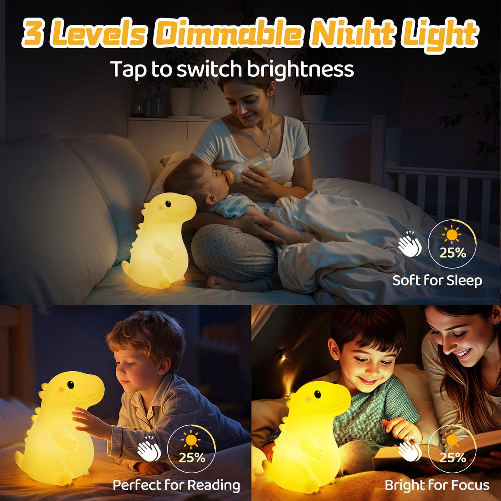 Mewaii squishy silicone dinosaur lamp offers a safe, tactile playtime light.
