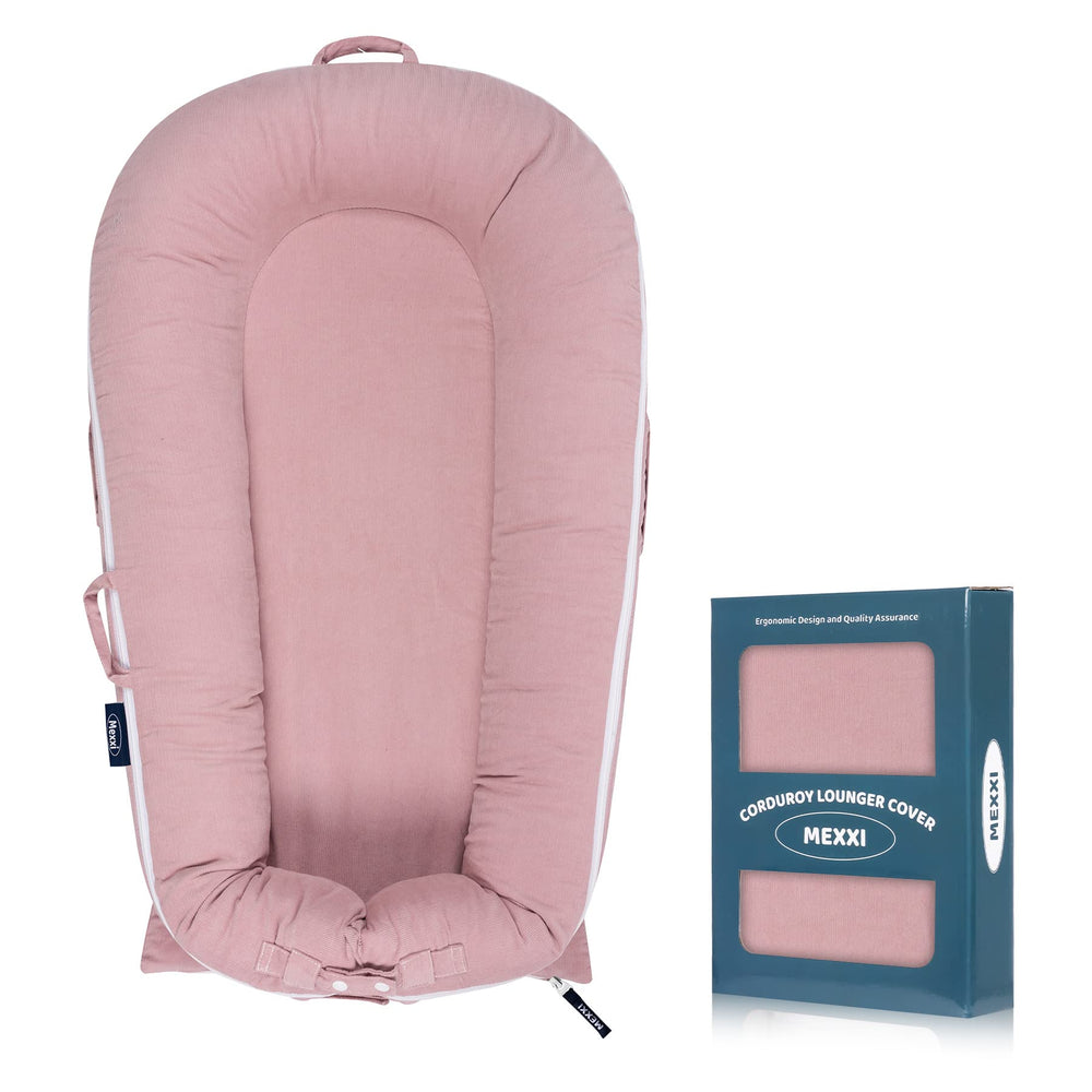MEXXI corduroy lounger cover for DockATot Deluxe+ fits snugly for naps.