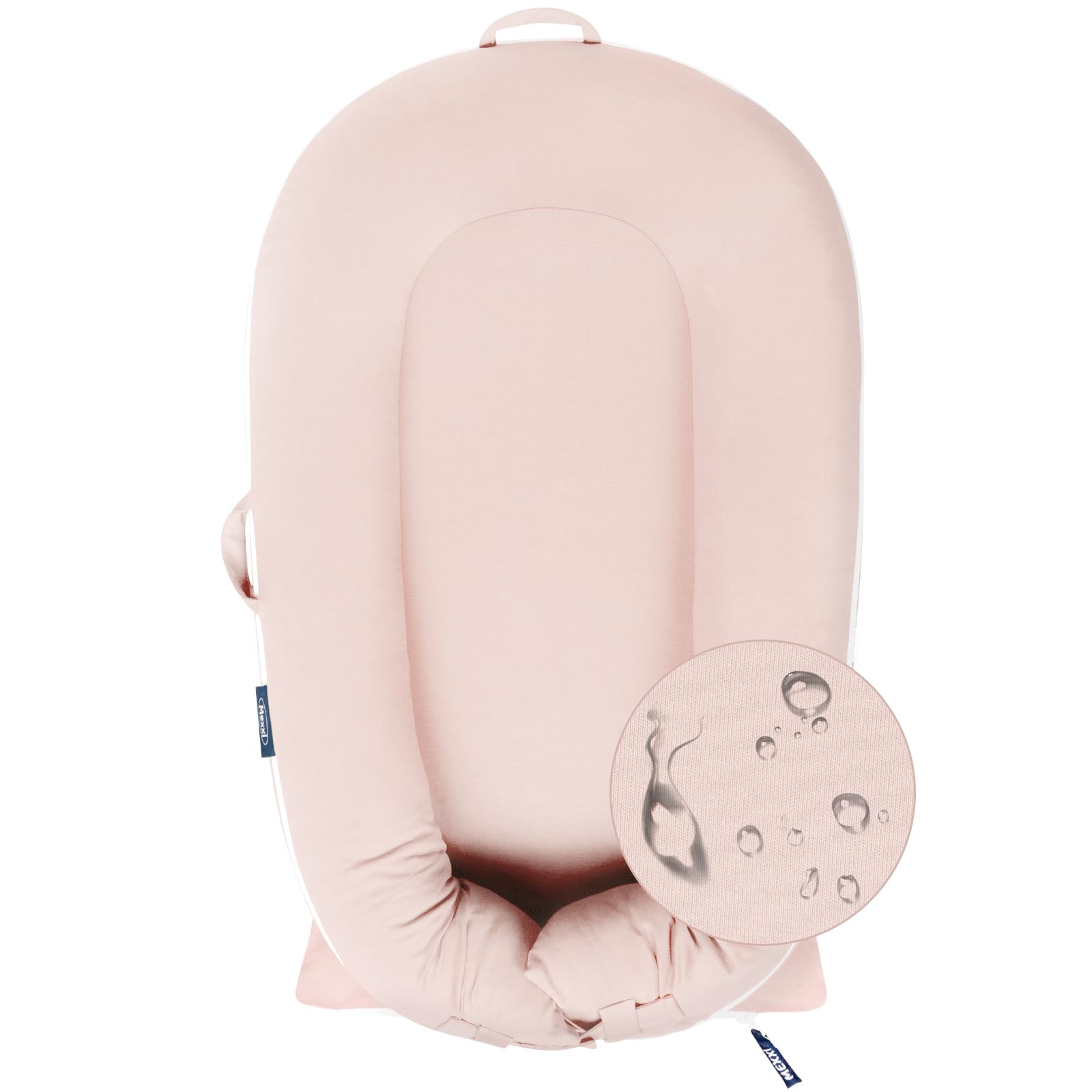 MEXXI organic replacement cover, baby pink, close-up shows soft cotton weave for gentle comfort.