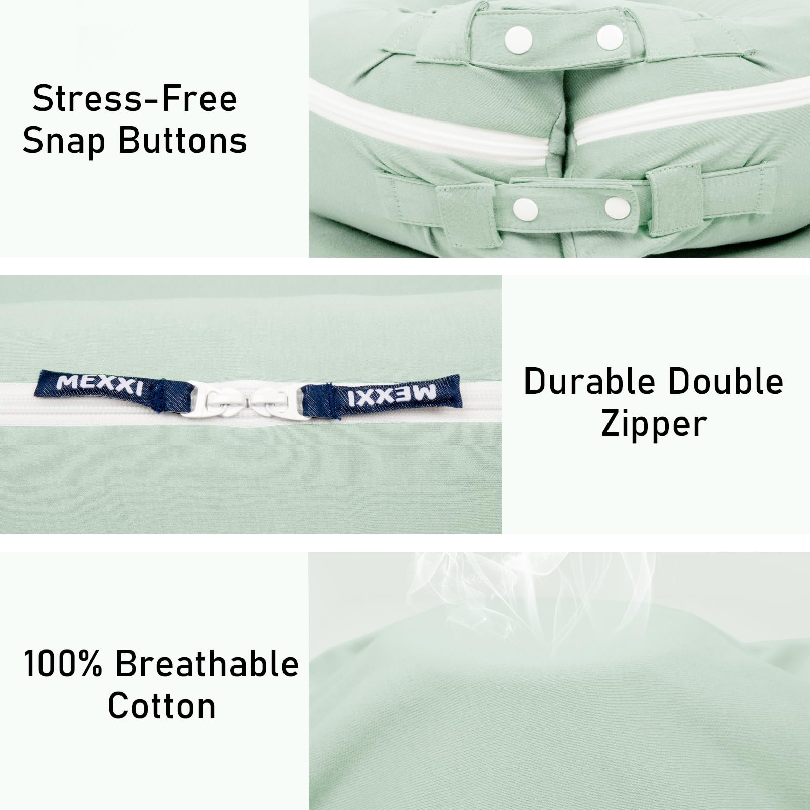 MEXXI organic replacement cover Pistacho Green heavy-duty zippers and closures