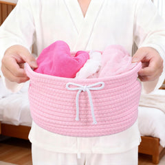 Meyeyaia Coquette Bow Hampers stacked demonstrate space-saving storage.