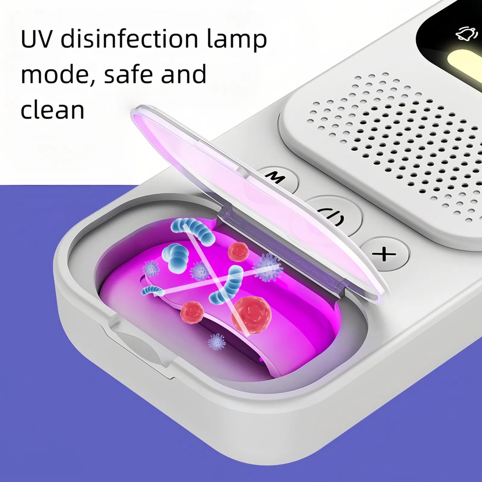 Mezdebtic UV disinfection feature suggesting quick surface cleaning between uses.