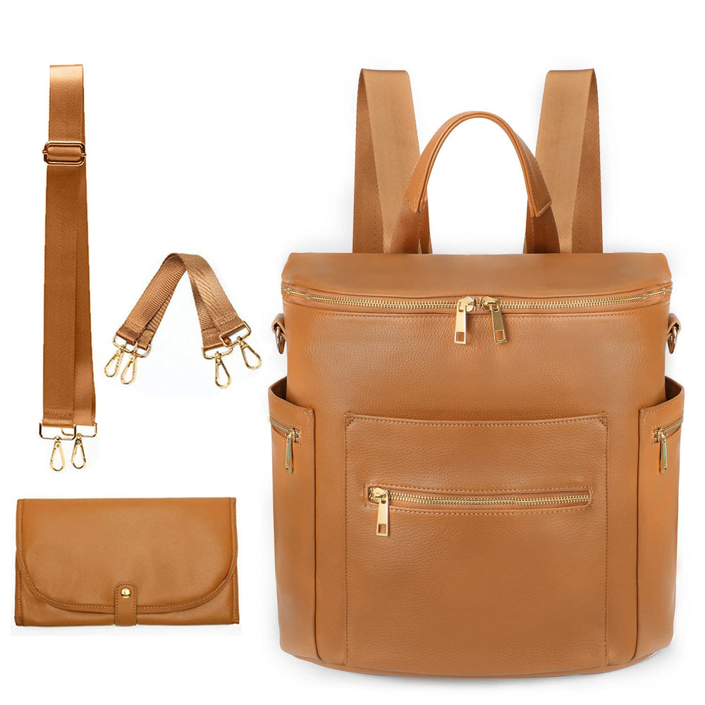 MF Store leather diaper bag backpack open main compartment for easy access to essentials