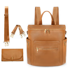 MF Store leather diaper bag backpack open main compartment for easy access to essentials