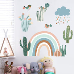 Mfault boho cactus wall sticker featuring birds fosters imaginative room decoration