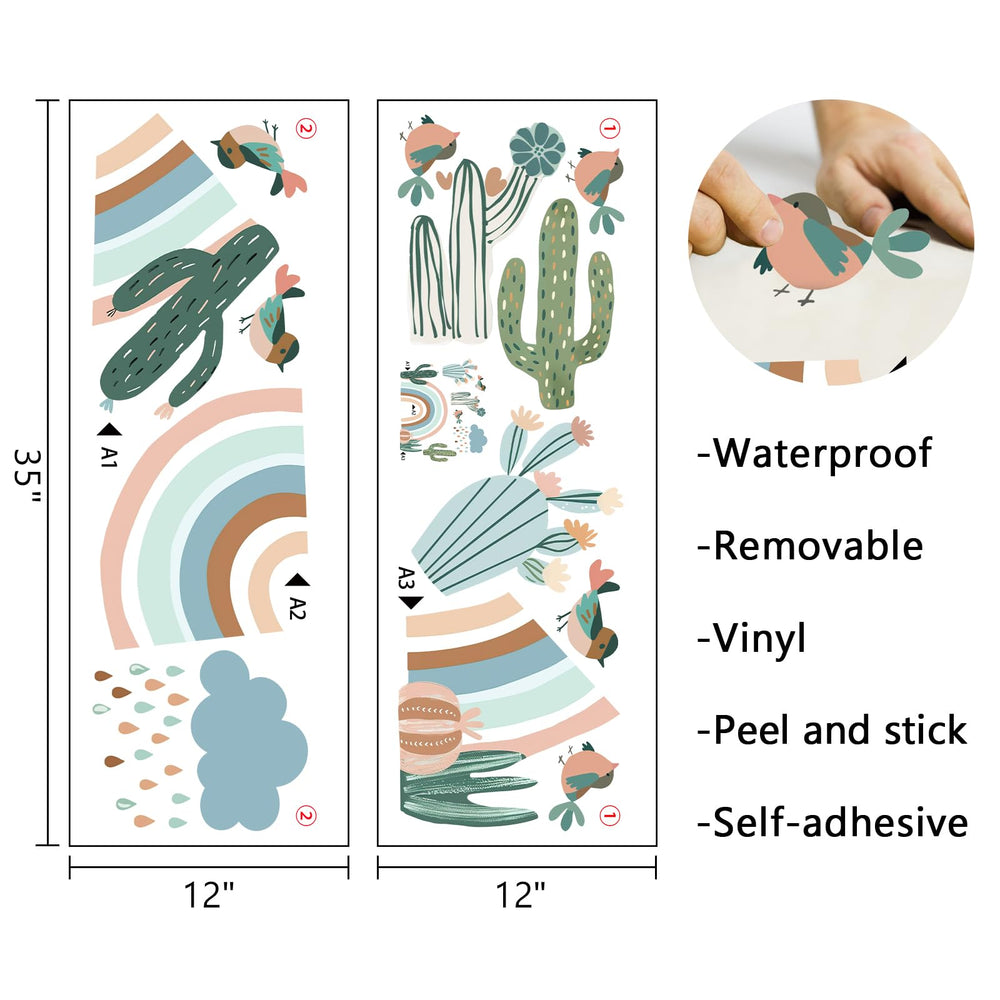 Mfault rainbow cactus wall decal cloud motif brightens kids' playroom with friendly vibes