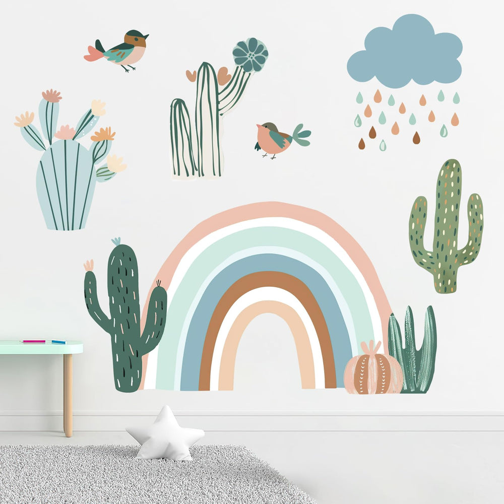 Mfault boho rainbow cactus wall decal collage enhances nursery ambiance and playful decor