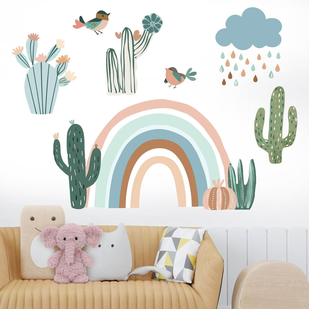 Mfault rainbow cactus wall decal plant-pattern adds color and charm to walls
