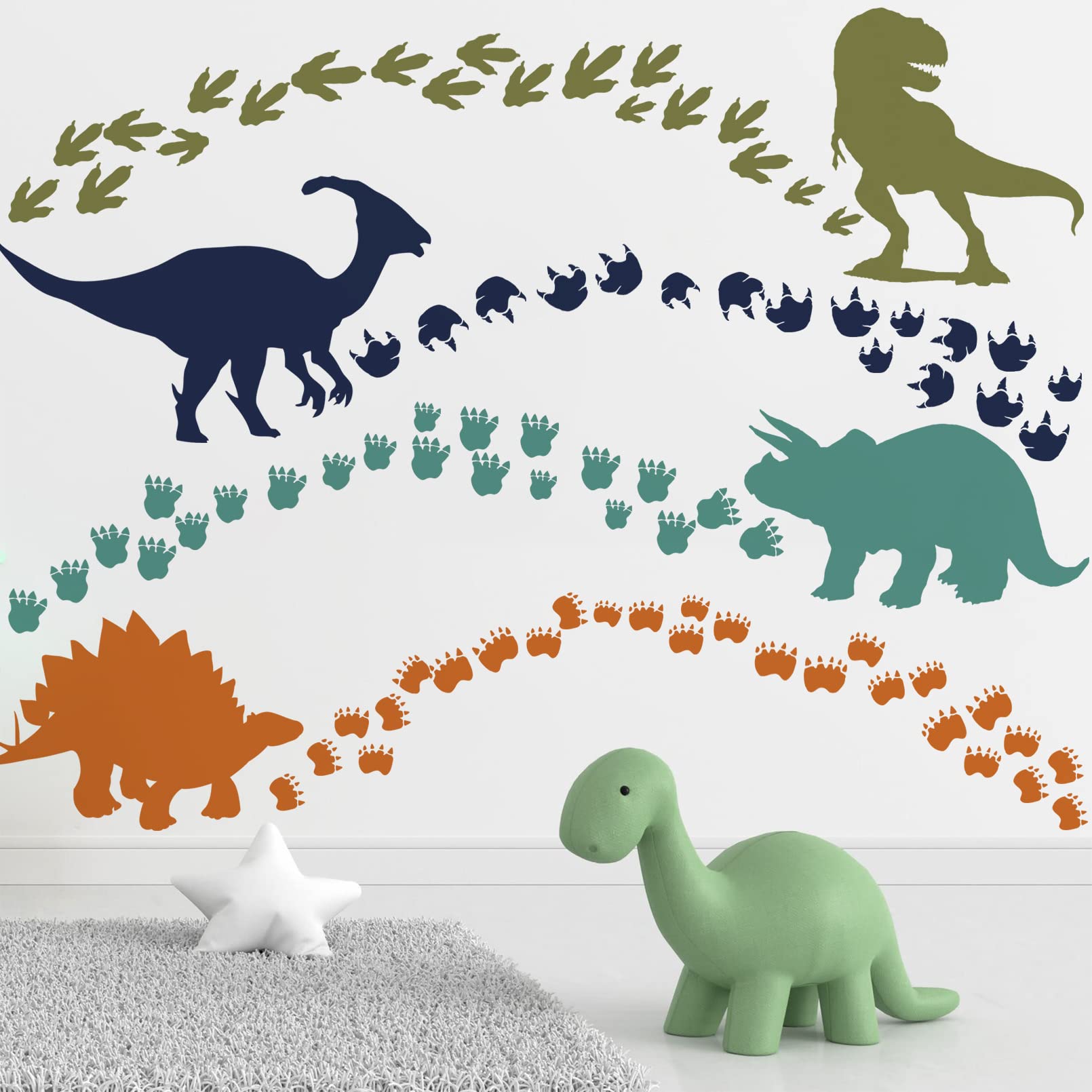 Mfault dinosaur footprints wall decals set, easy to apply for playful nursery decor.