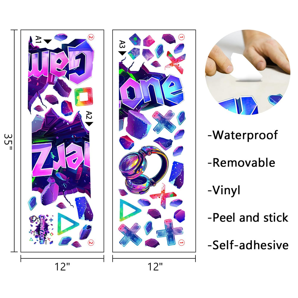 Mfault Gamer Zone 3D video game keys stickers add bold gaming room accents