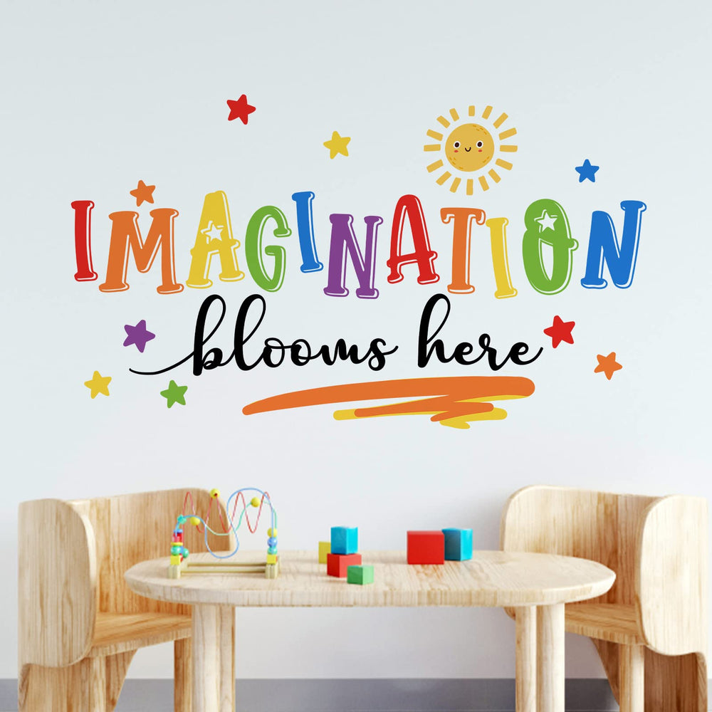 Mfault Imagination Blooms Here playroom decor sticker enables quick room transformations.