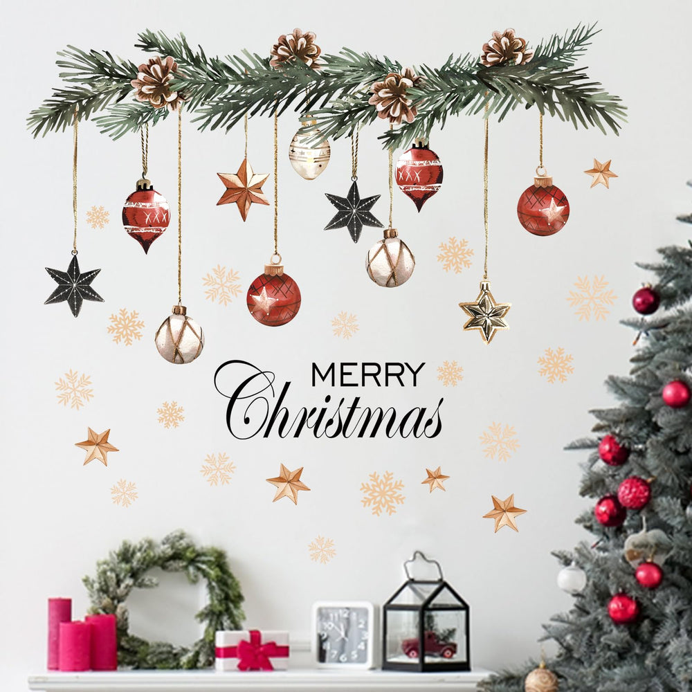 Mfault merry christmas ornaments wall decal for easy festive decor on bedroom walls.