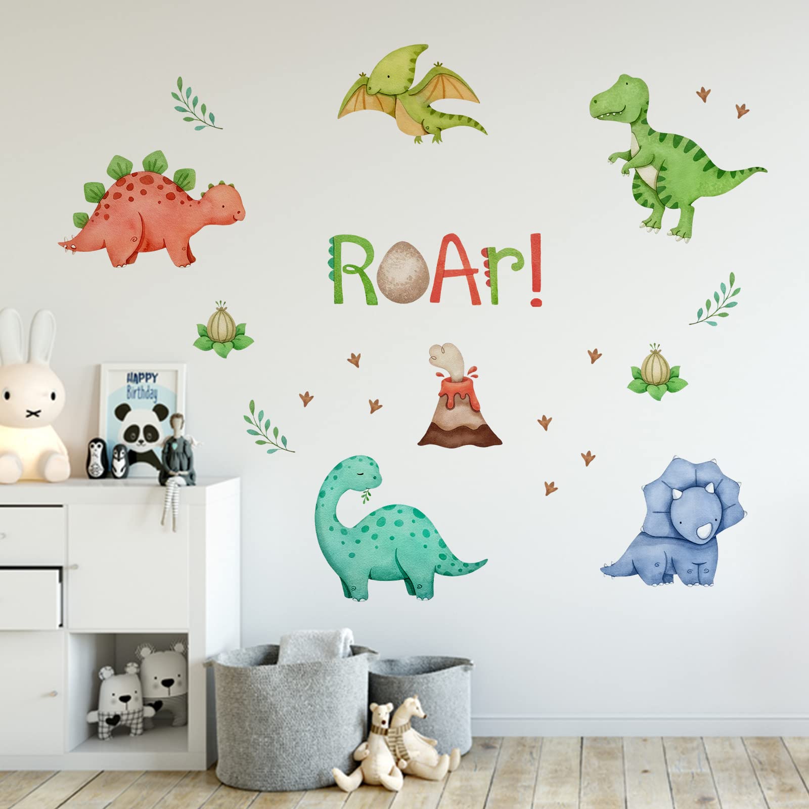 Mfault neutral dinosaur wall art adding playful charm to a kids' bedroom