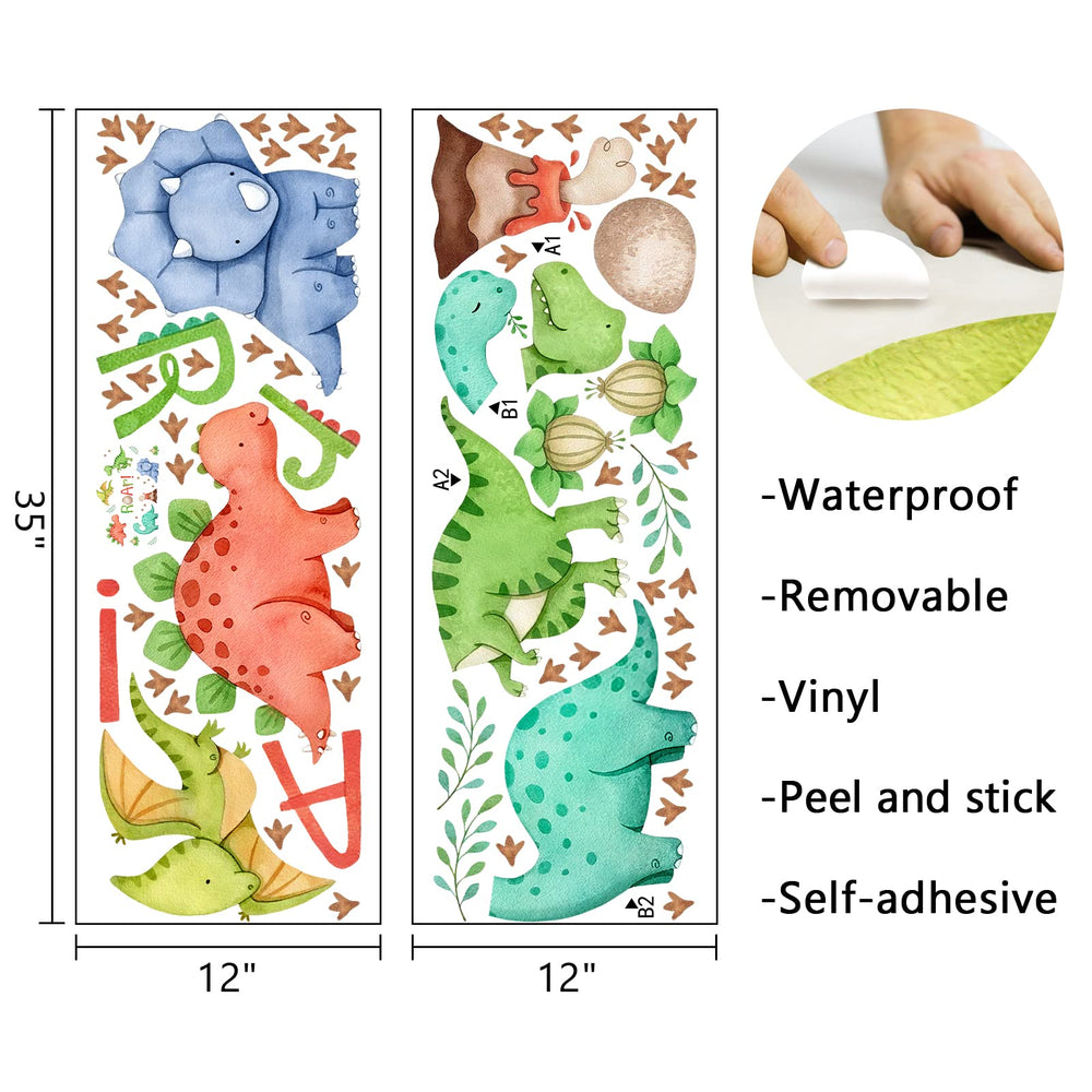 Mfault peel-stick dino stickers arranged for quick, mess-free baby room decor