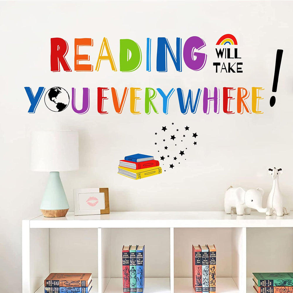 Mfault Reading Will Take You Everywhere wall decal for study spaces, an inspiring quote image.