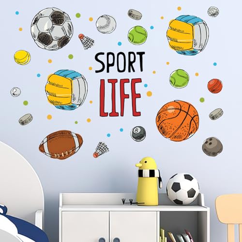 Mfault Sport Life Balls wall decal set suitable for bedrooms, living rooms, and play areas