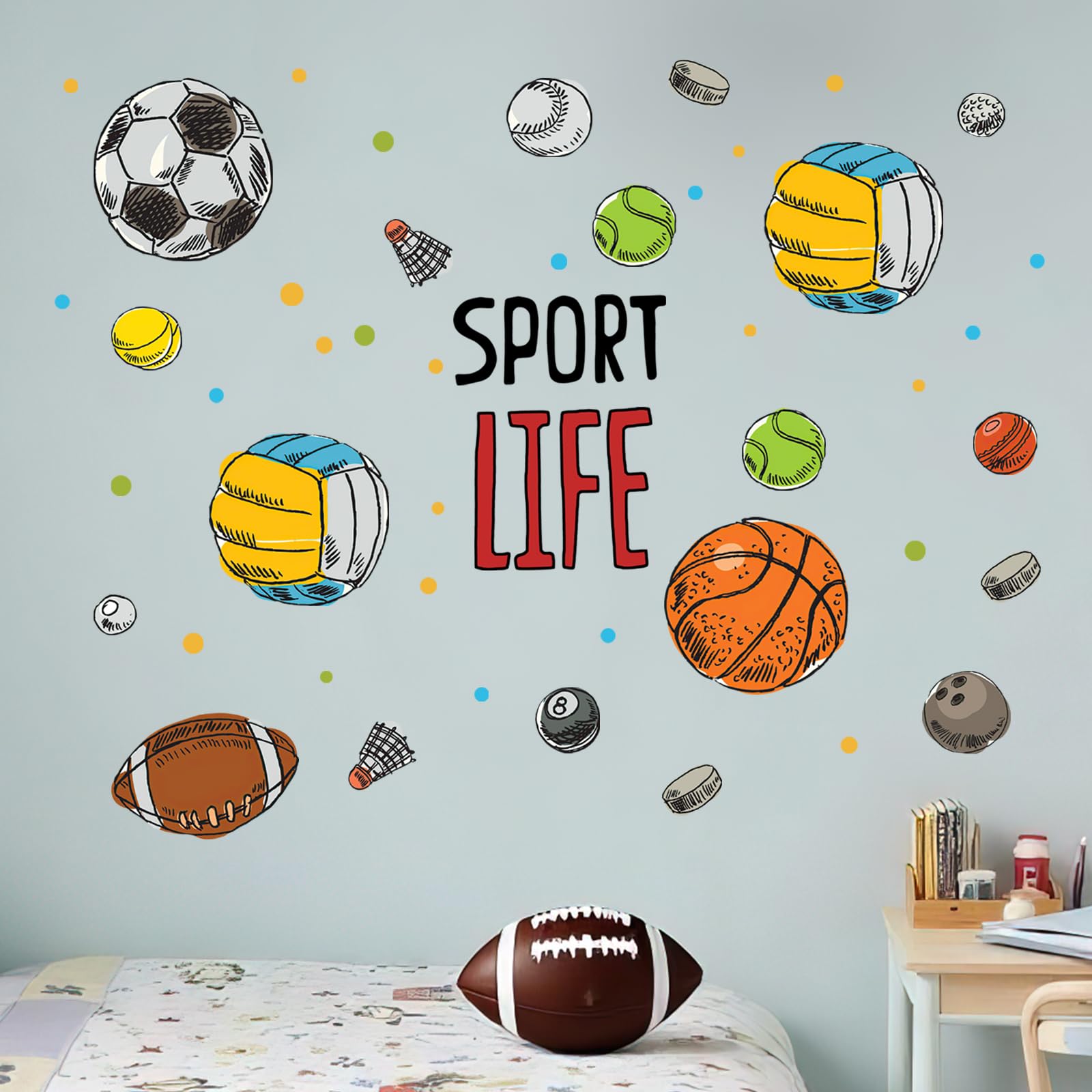 Mfault Sport Life Balls wall decal pack includes two sheets for flexible arrangement