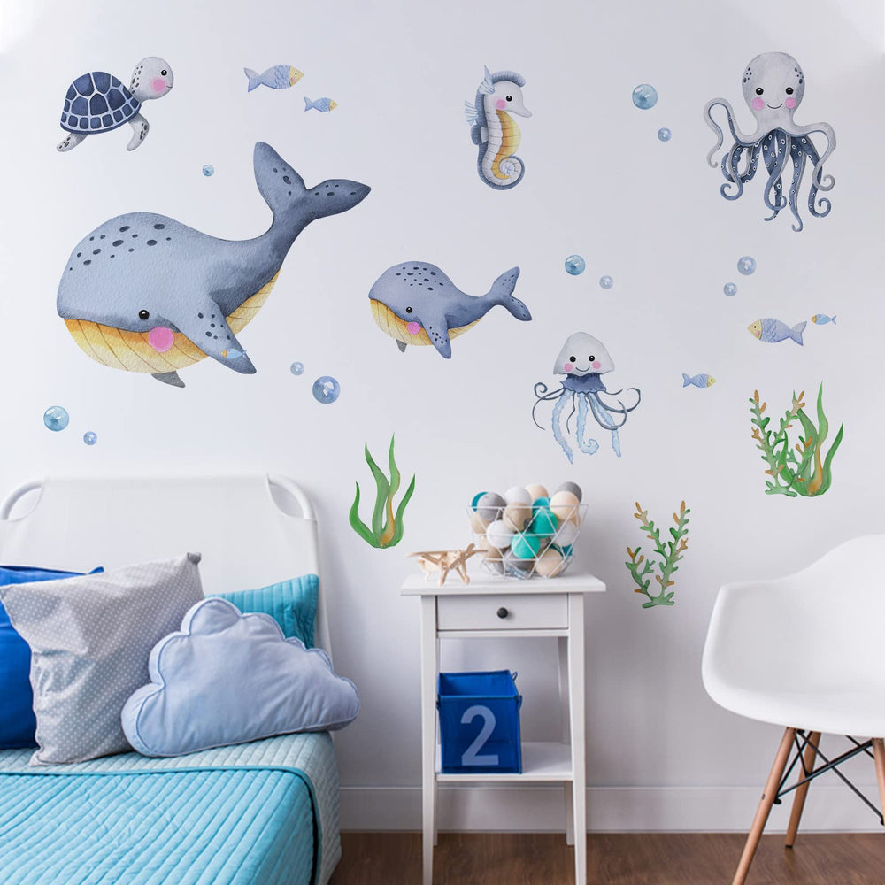 Mfault fish wall decal supports neutral nursery decor with vibrant visuals.