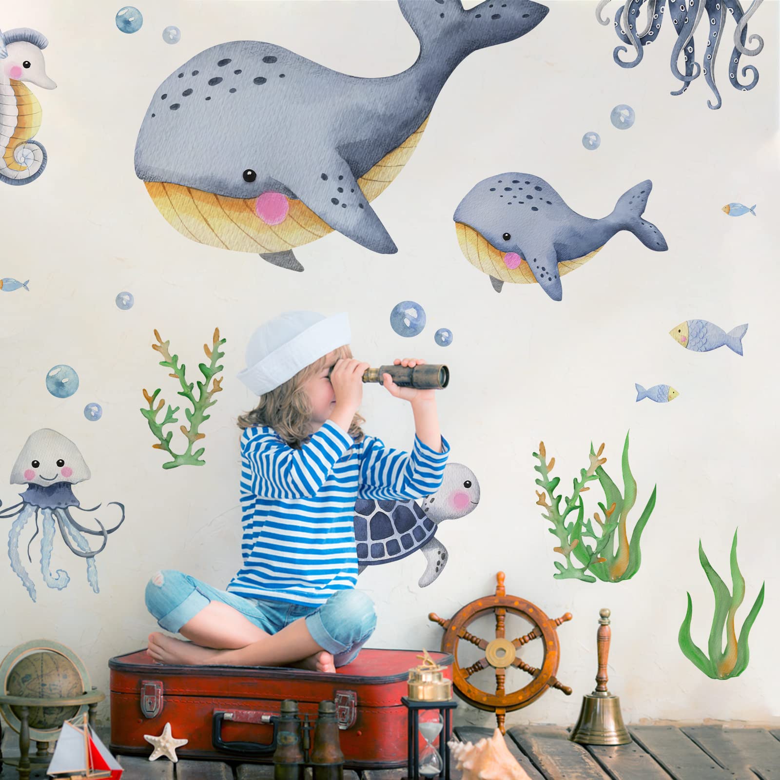Mfault octopus wall decal introduces whimsy; simple to reposition during decorating.