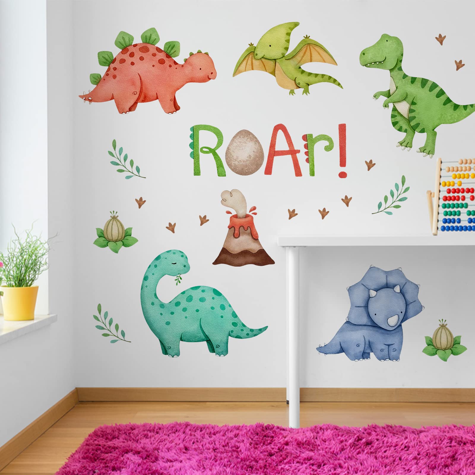 Mfault volcano-themed dinosaur decal creating a fun nursery ambiance