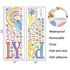 Mfault wall decals featuring rainbow polka dots add playful energy to classrooms.