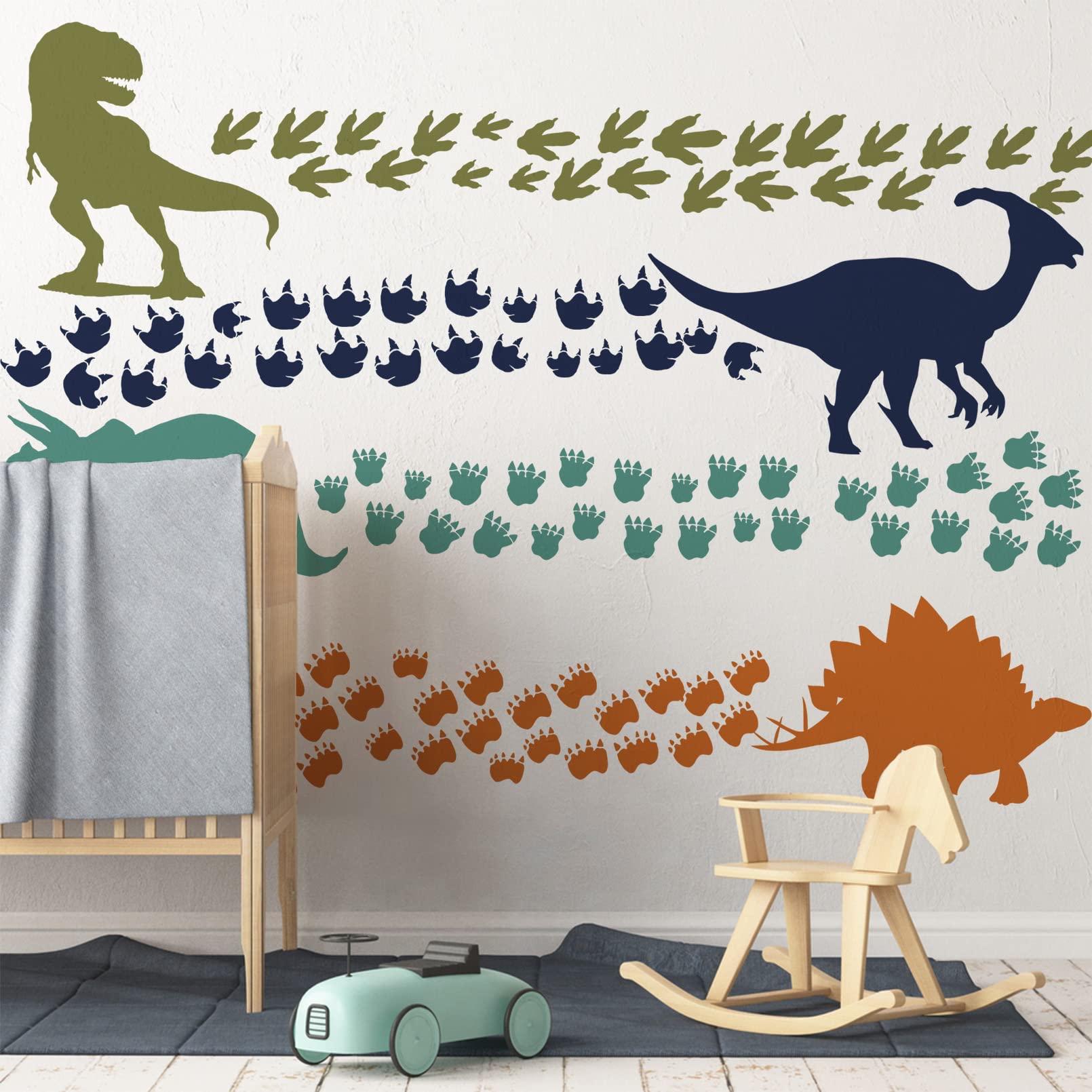 Mfault watercolor dino footprints nursery decor adds soft artful charm to baby rooms.