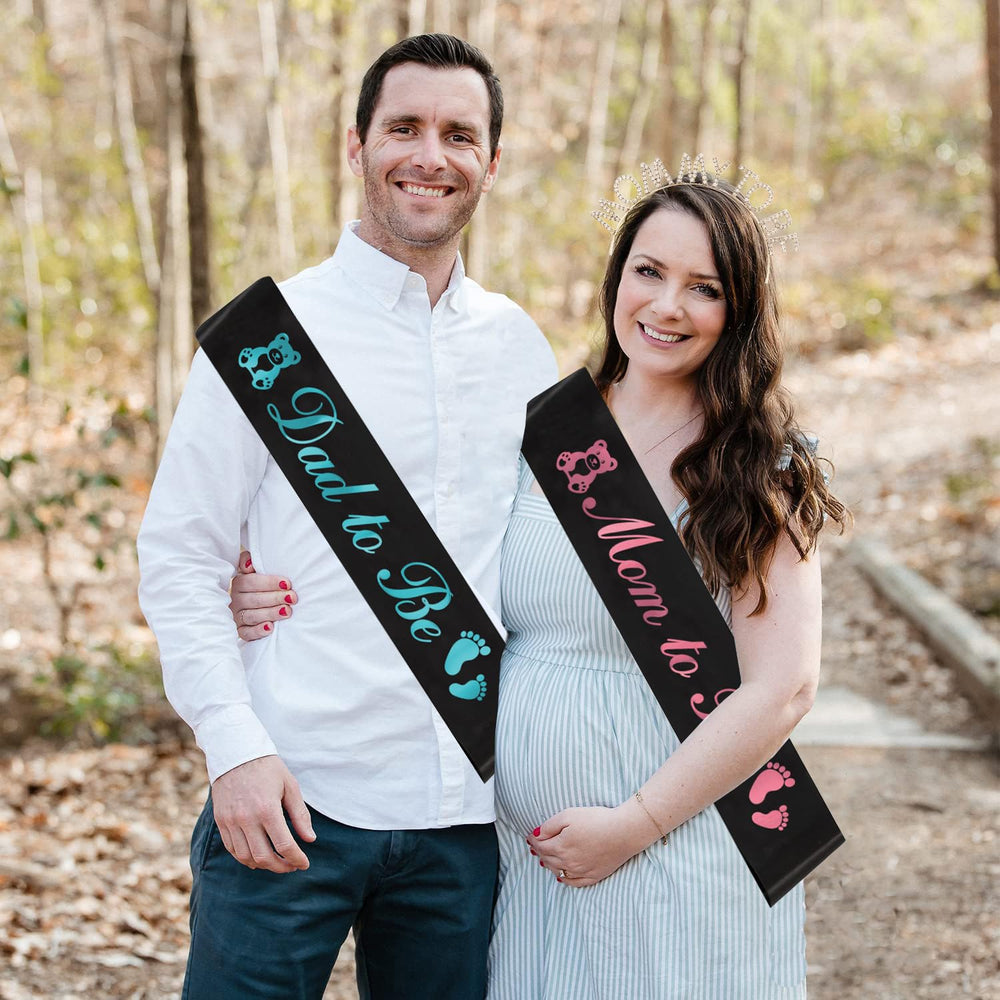 MGJSRNH dad-to-be sash in black satin with blue foil for maternity photos