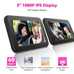 MHCABSR 5-inch monitor split-screen shows two feeds clearly.
