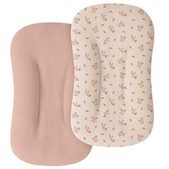 Mi Flor muslin lounger cover provides snug Snuggle Me fit to prevent slipping.
