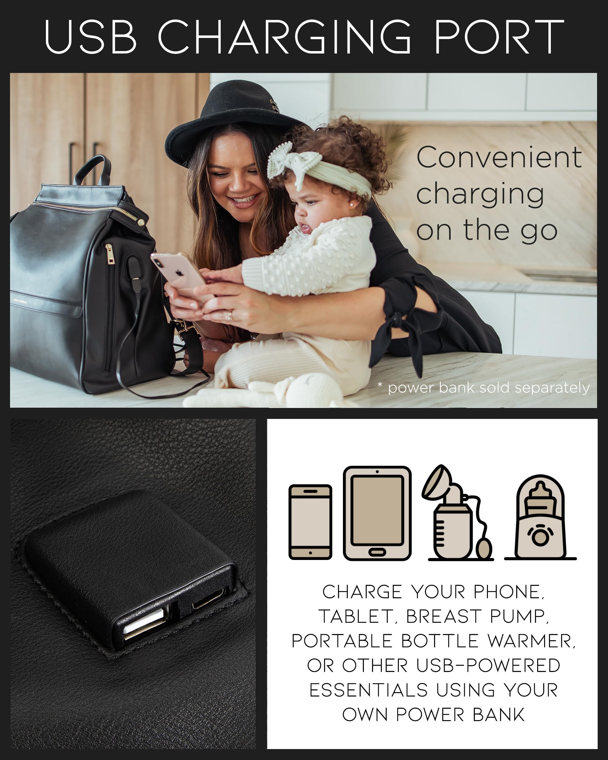 MIA + SOPHIA insulated bottle holder keeps drinks warm or cool.