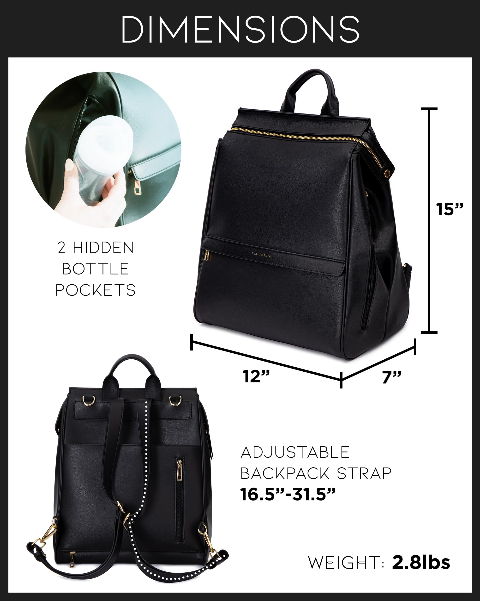 MIA + SOPHIA leather diaper bag backpack interior for organized pockets and easy access.