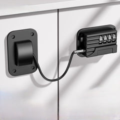 MIAC refrigerator lock closeup highlights robust steel construction and user-friendly no-key design for safety