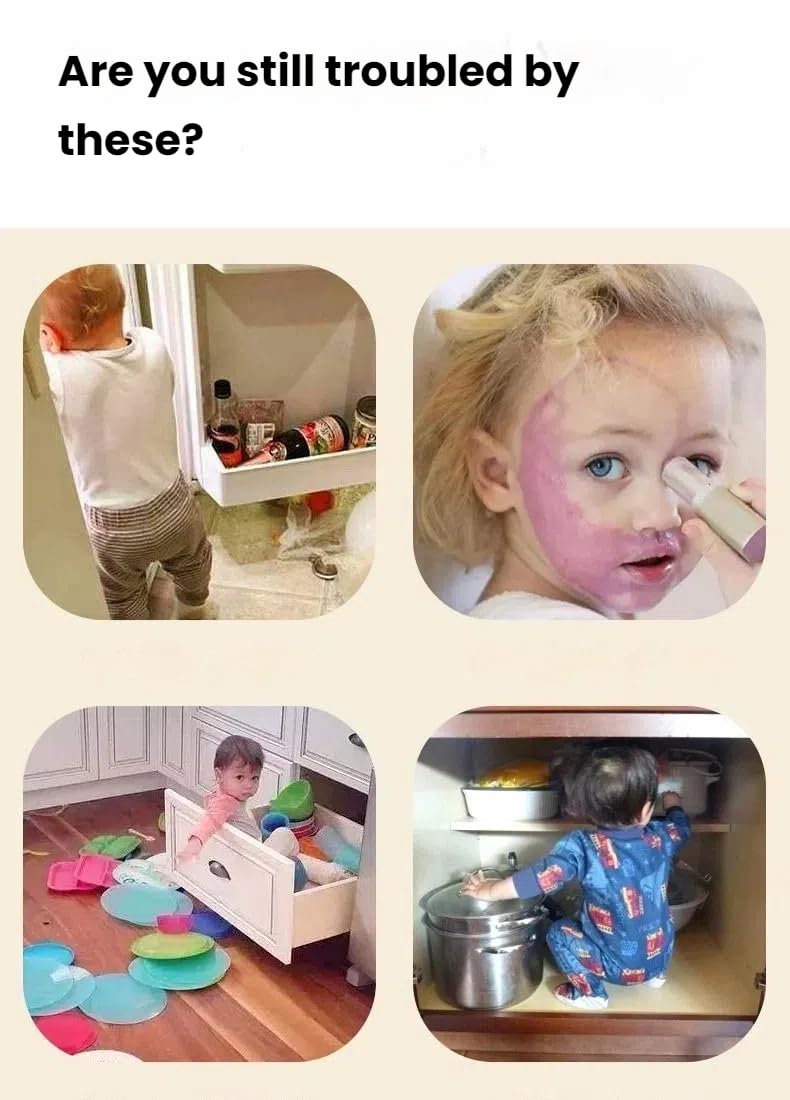 MIAC refrigerator lock installation shows no-drill setup with strong adhesive for quick setup