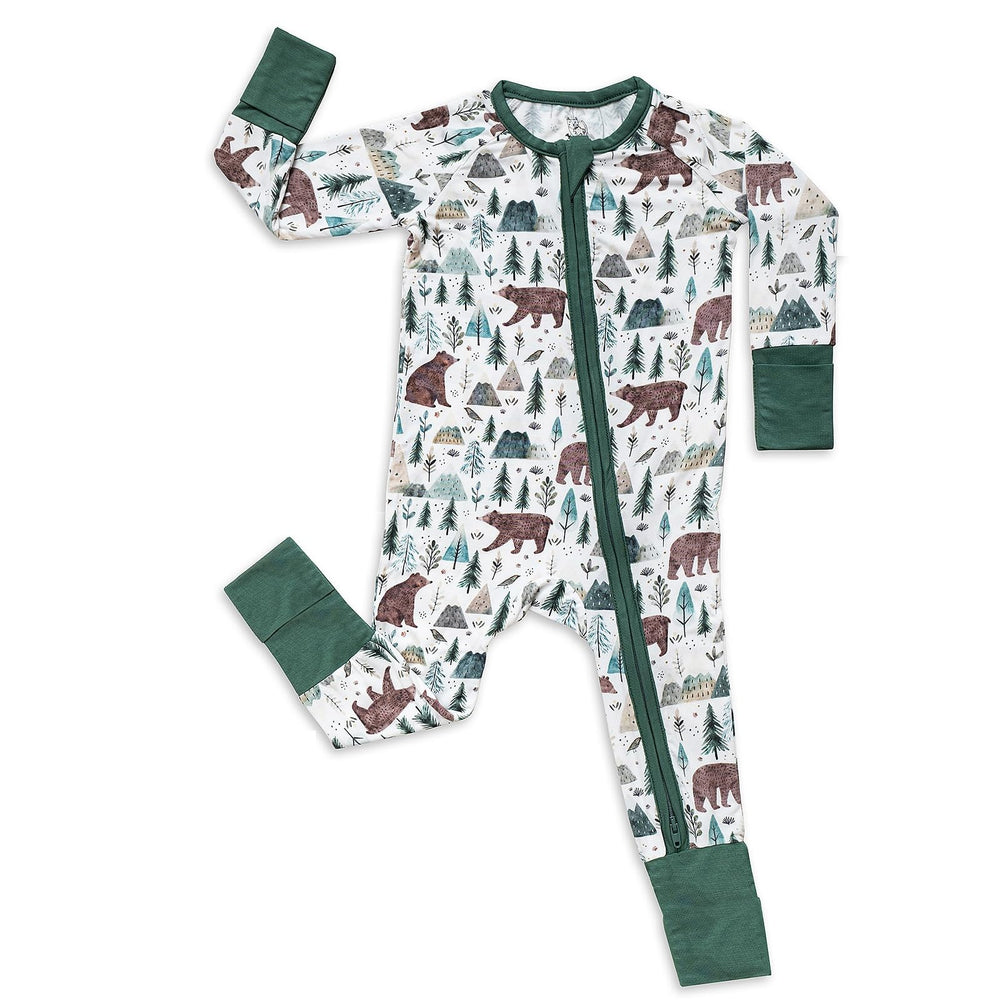 Miaoberry bamboo sleeper with forest bear print for soft, breathable all-season comfort.