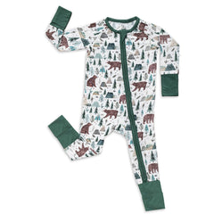Miaoberry bamboo sleeper with forest bear print for soft, breathable all-season comfort.