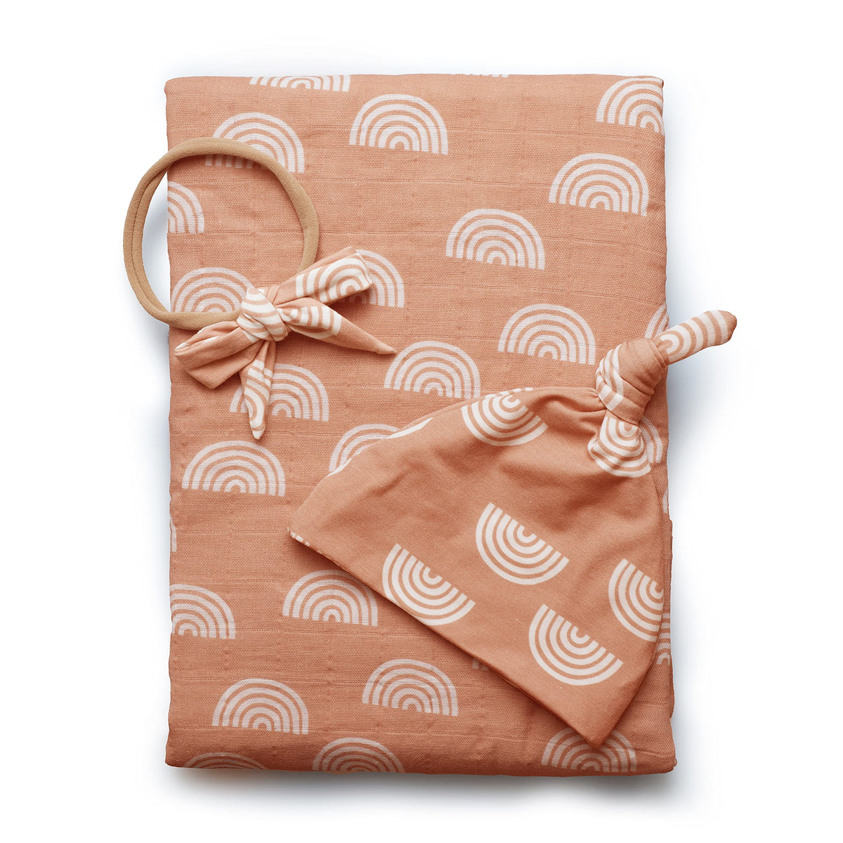 Miaoberry caramel rainbow swaddle blanket—the soft organic cotton for gentle newborn comfort