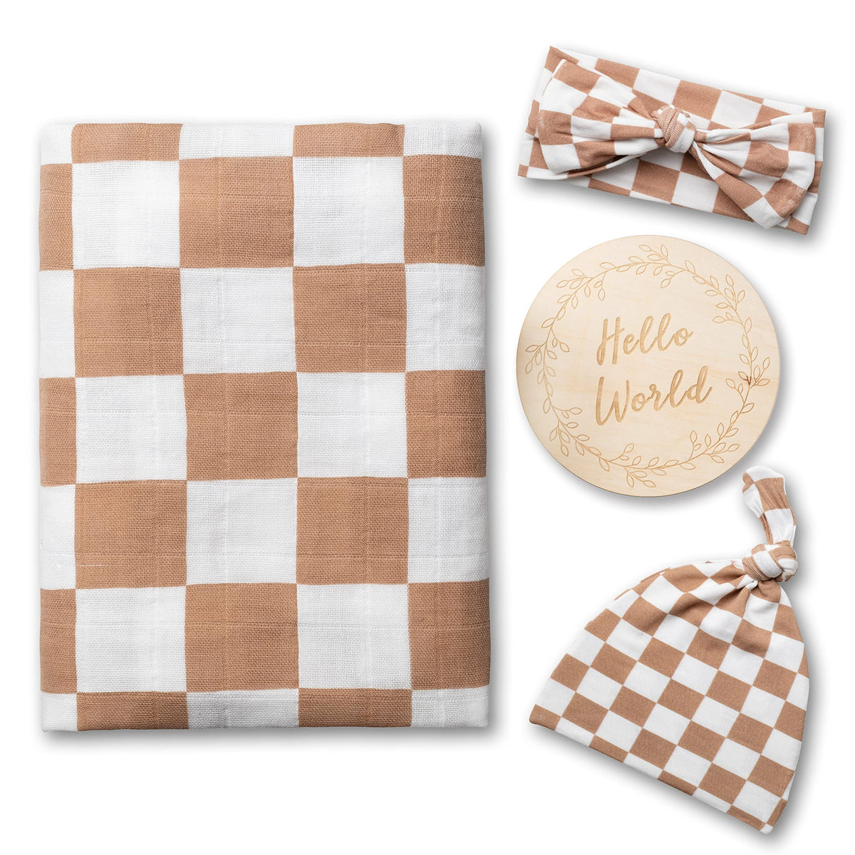 Miaoberry latte checkered swaddle 47x47 keeps baby cozy and photo-ready.