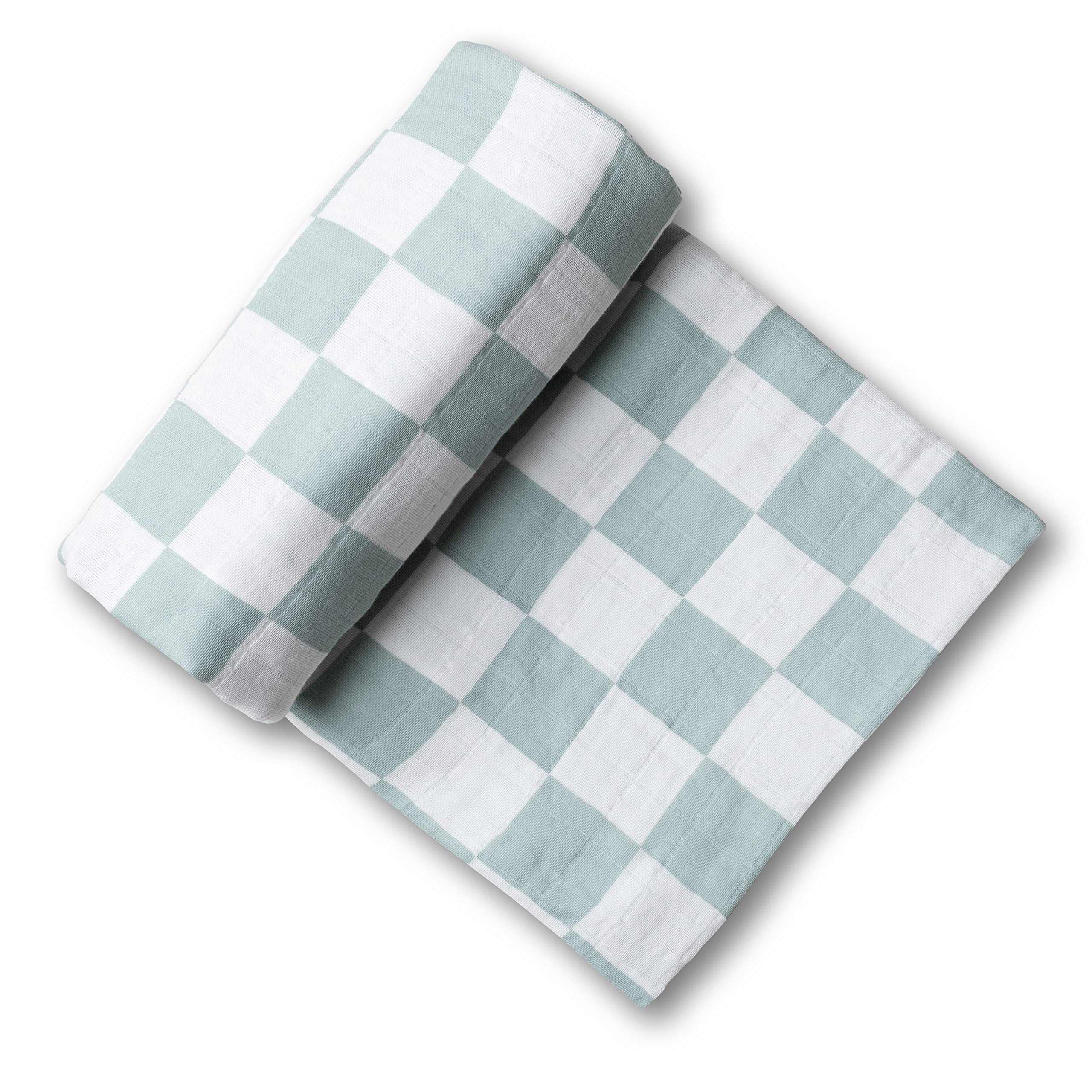 Miaoberry Sage Green Checkered Swaddle packaging showcases eco-friendly packaging.
