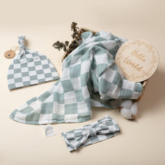 Miaoberry Sage Green Checkered Swaddle 47x47 inches for versatile swaddling.