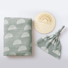 Miaoberry sage green rainbow blanket: soft muslin for cozy outings