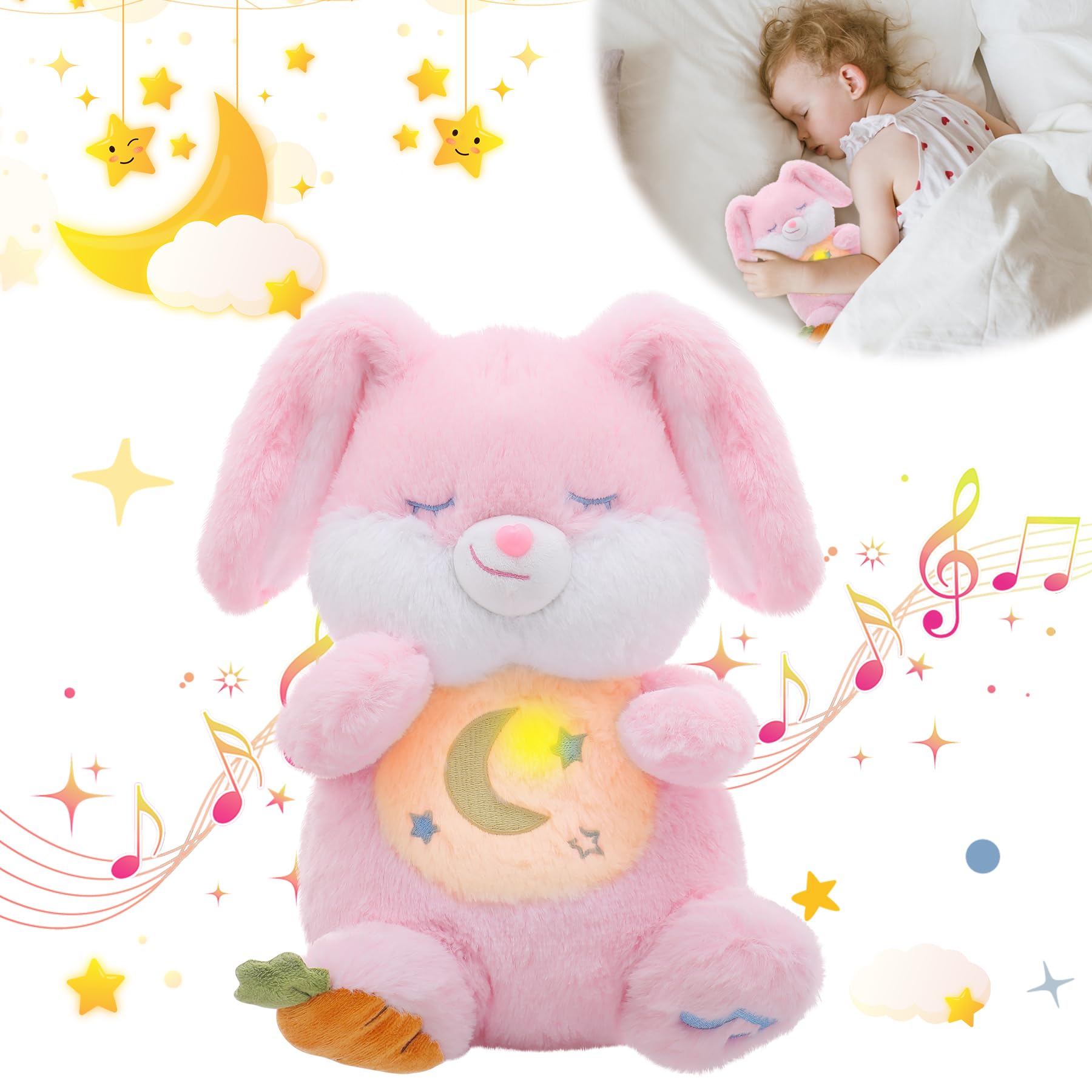 MIAODAM breathing bunny plush with soft pink fur for comforting night snuggles