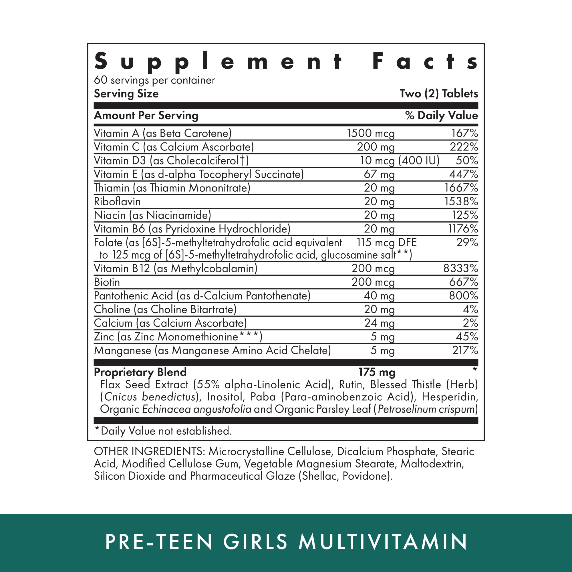 MICHAEL'S Health pre-teen girls tablets close-up highlighting nutrients.
