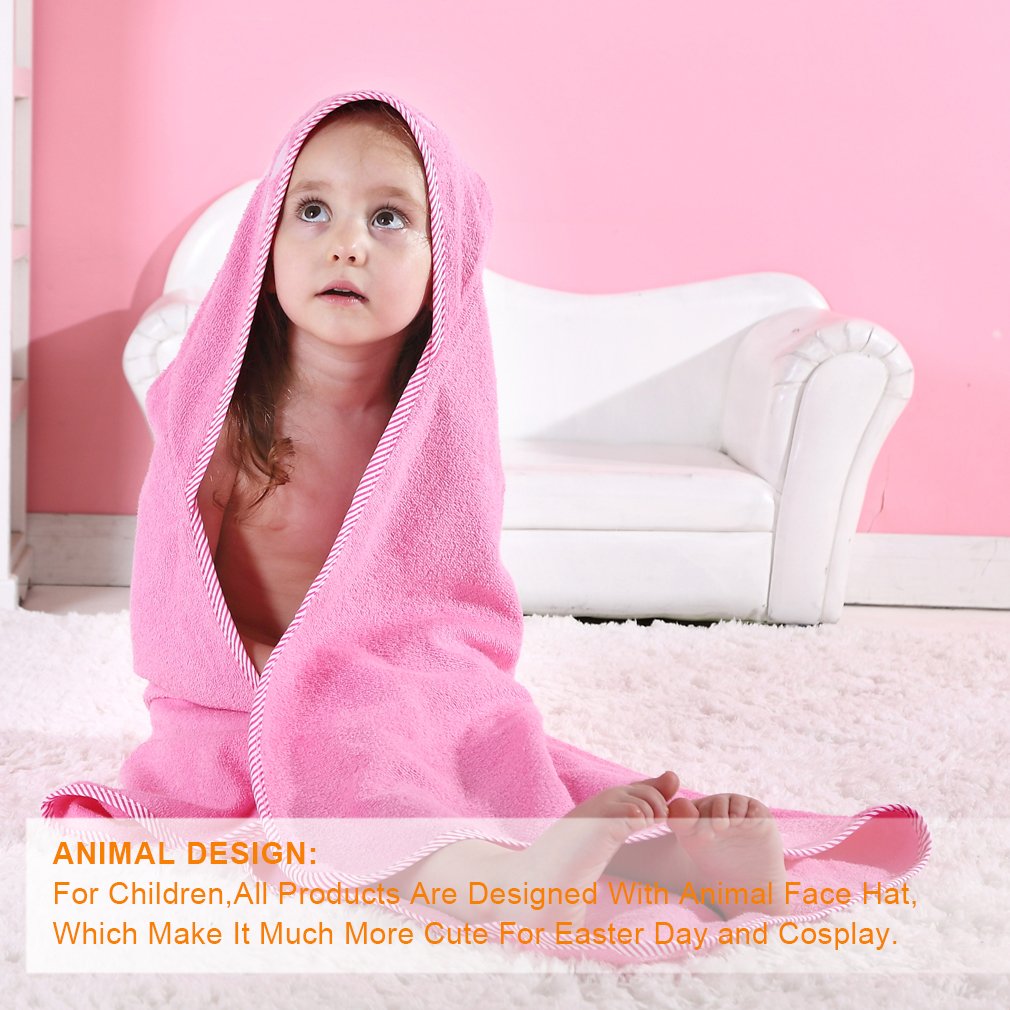 MICHLEY Pink towel with animal face adds fun to bath time.