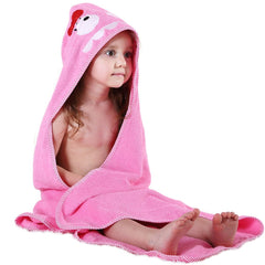 MICHLEY Animal Face Hooded Towel pink keeps baby warm and dry after bath.