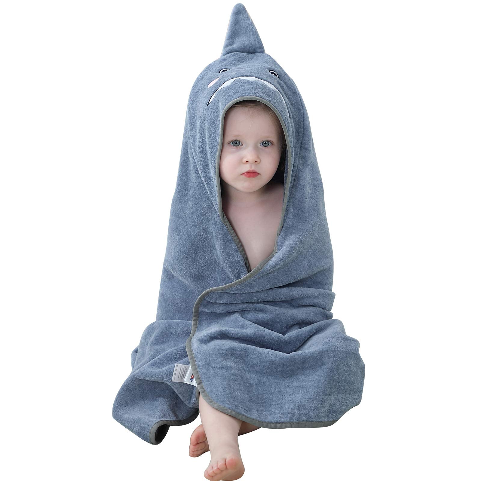 MICHLEY baby hooded towel face view with adorable animal design for gentle drying