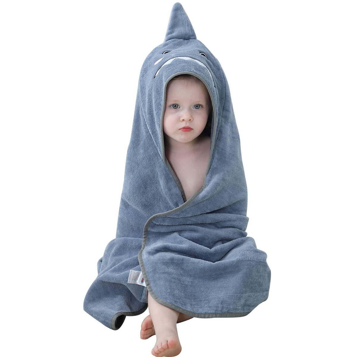 MICHLEY baby hooded towel face view with adorable animal design for gentle drying