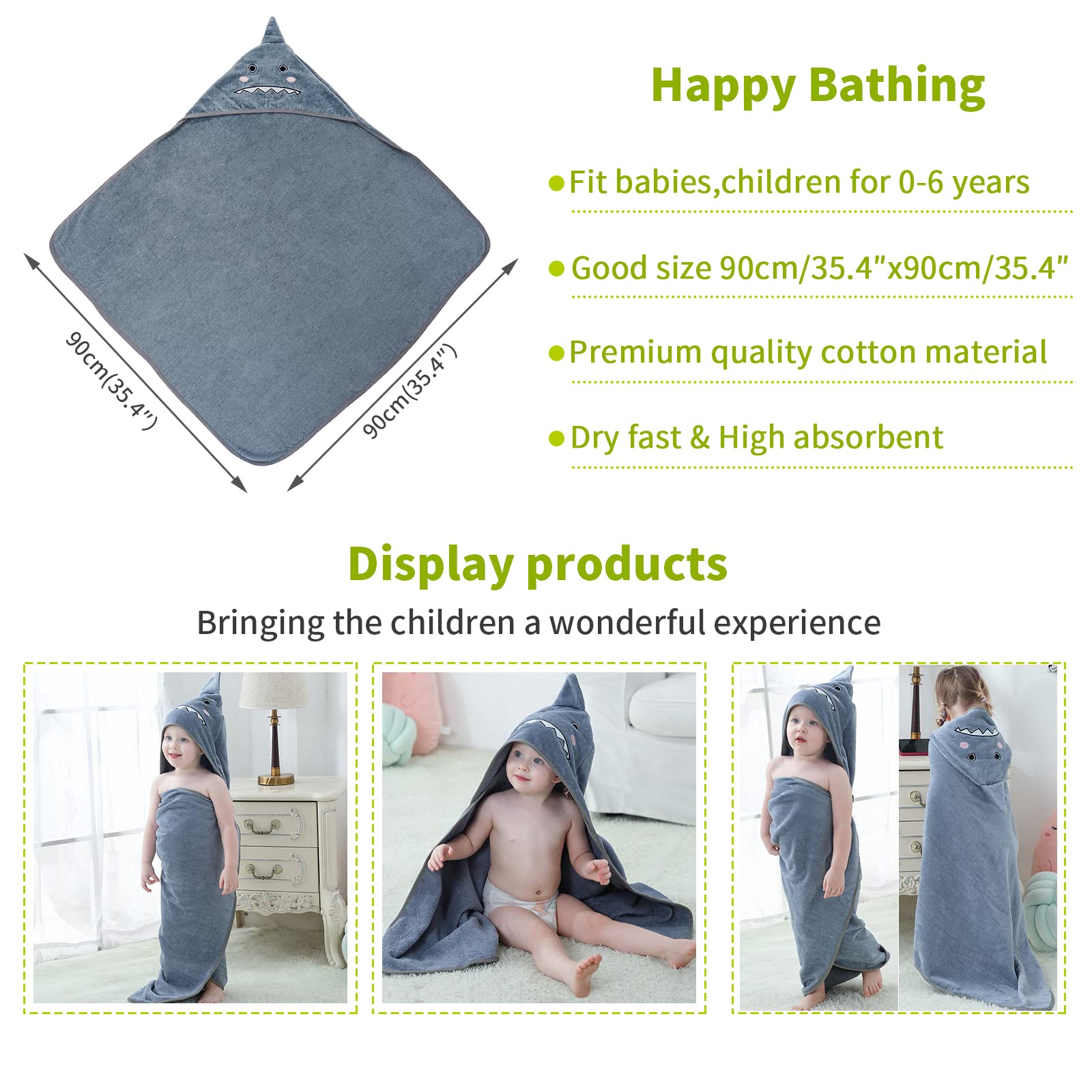 MICHLEY baby hooded towel grey color pairs with any bathroom decor